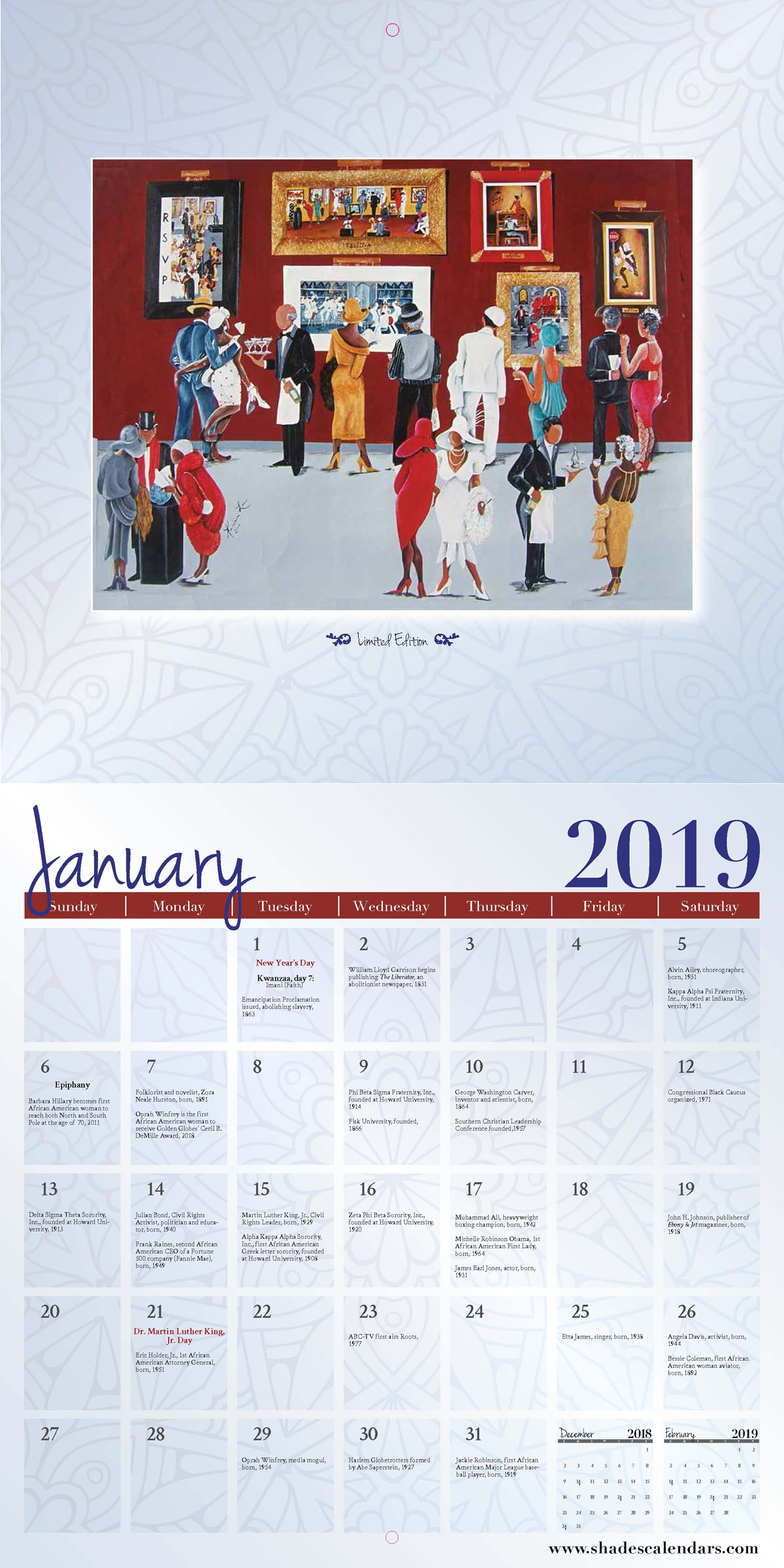 2019 African American Wall Calendar The Art of Annie Lee - Shades of Color