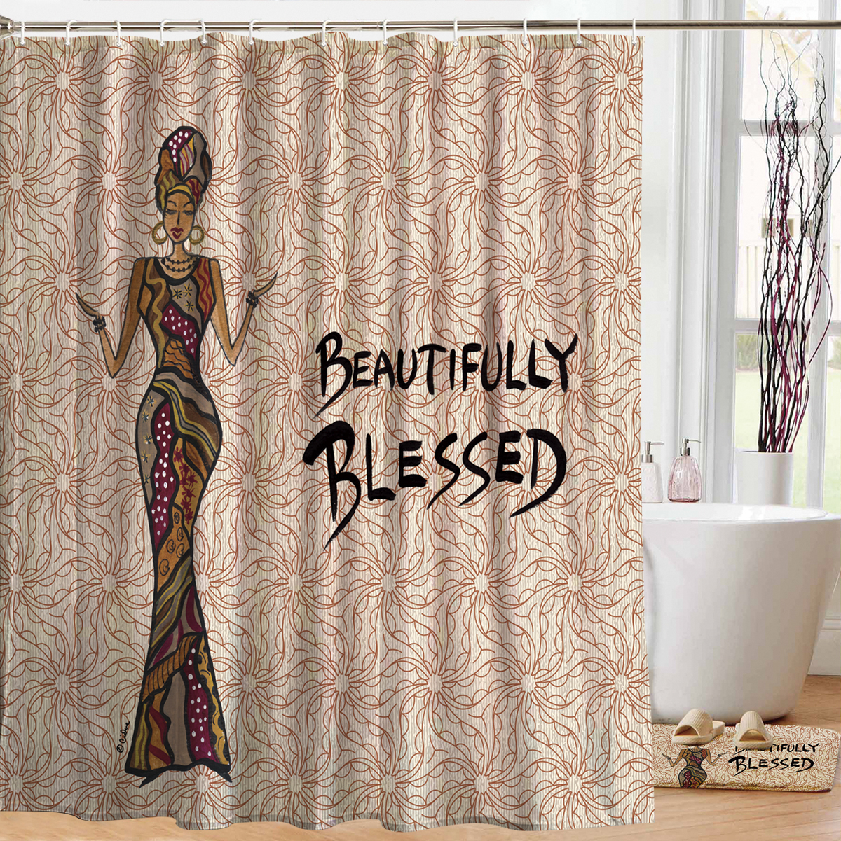 Beautifully Blessed Shower Curtains, African Design Shower Curtains