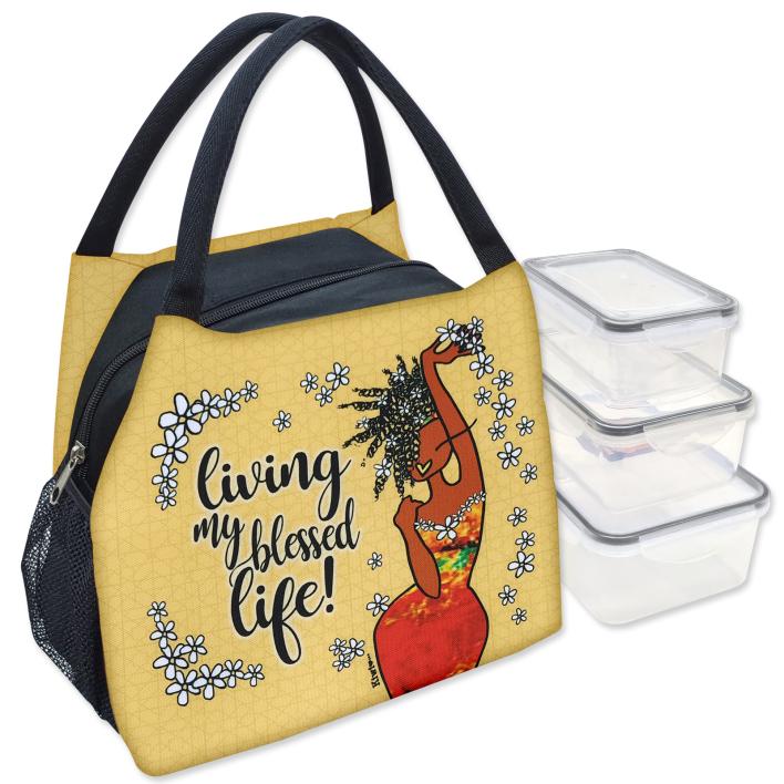 LBS288 Living My Blessed Life Lunch Bag Set with Box Containers