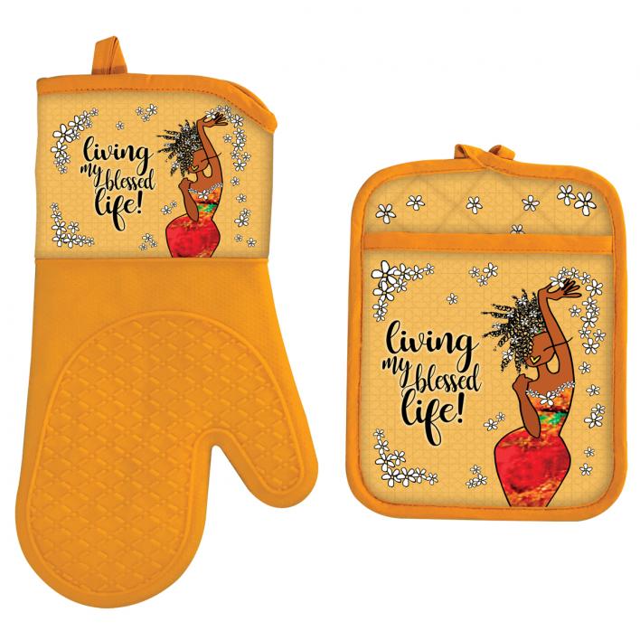 Living My Blessed Life Oven Mitt Potholder Set
