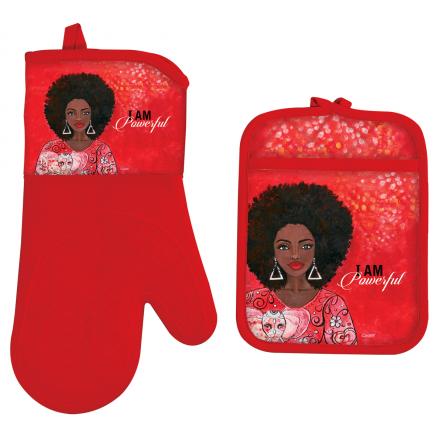 Gina Pot Holder And Oven Mitten Set, Black – Shiraleah