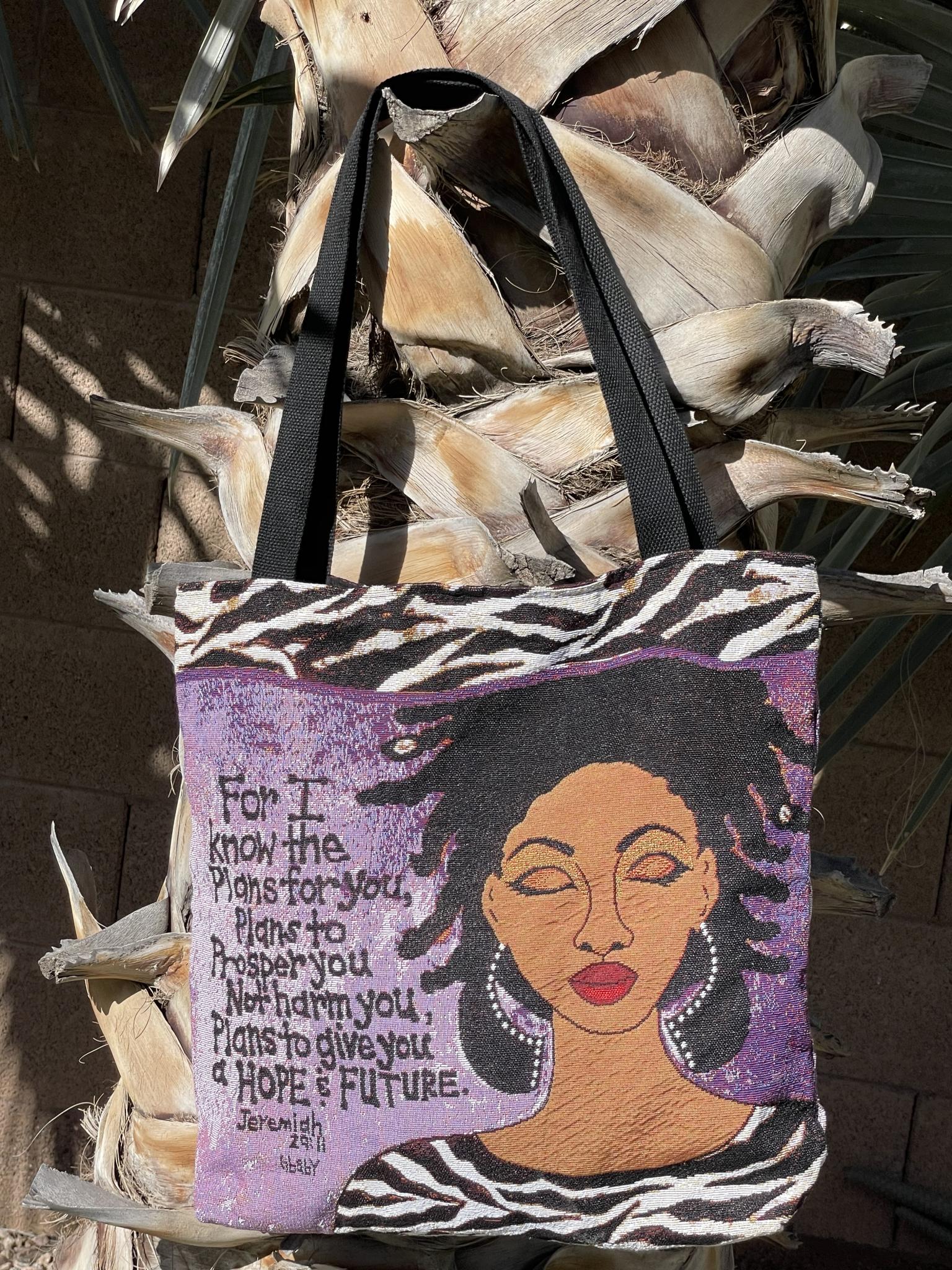 For I Know The Plans Woven Tote Bag Wearable Black Art