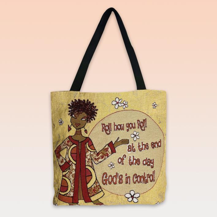 God's In Control Woven Tote Bag