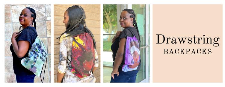 Black Art Drawstring Backpacks