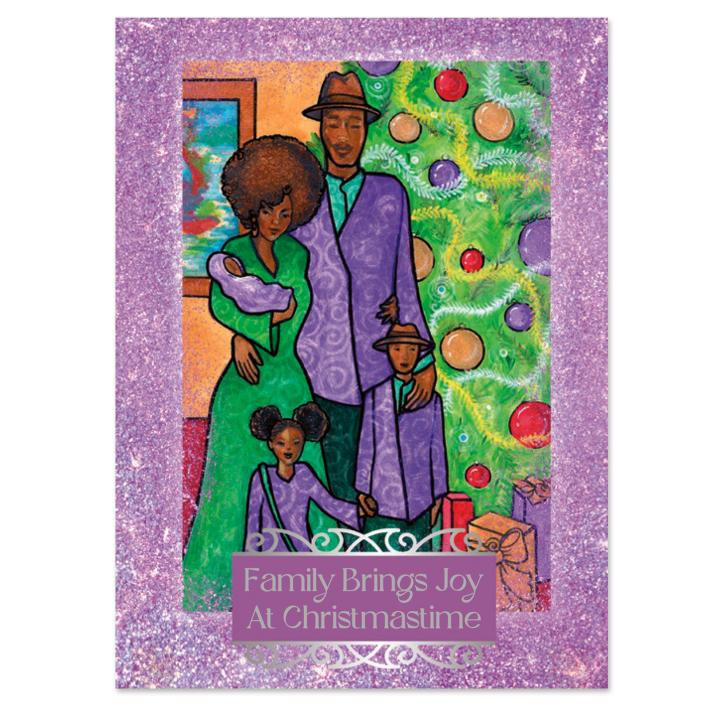 X23-175 Family Brings Joy At Christmas Time African American Holiday Cards