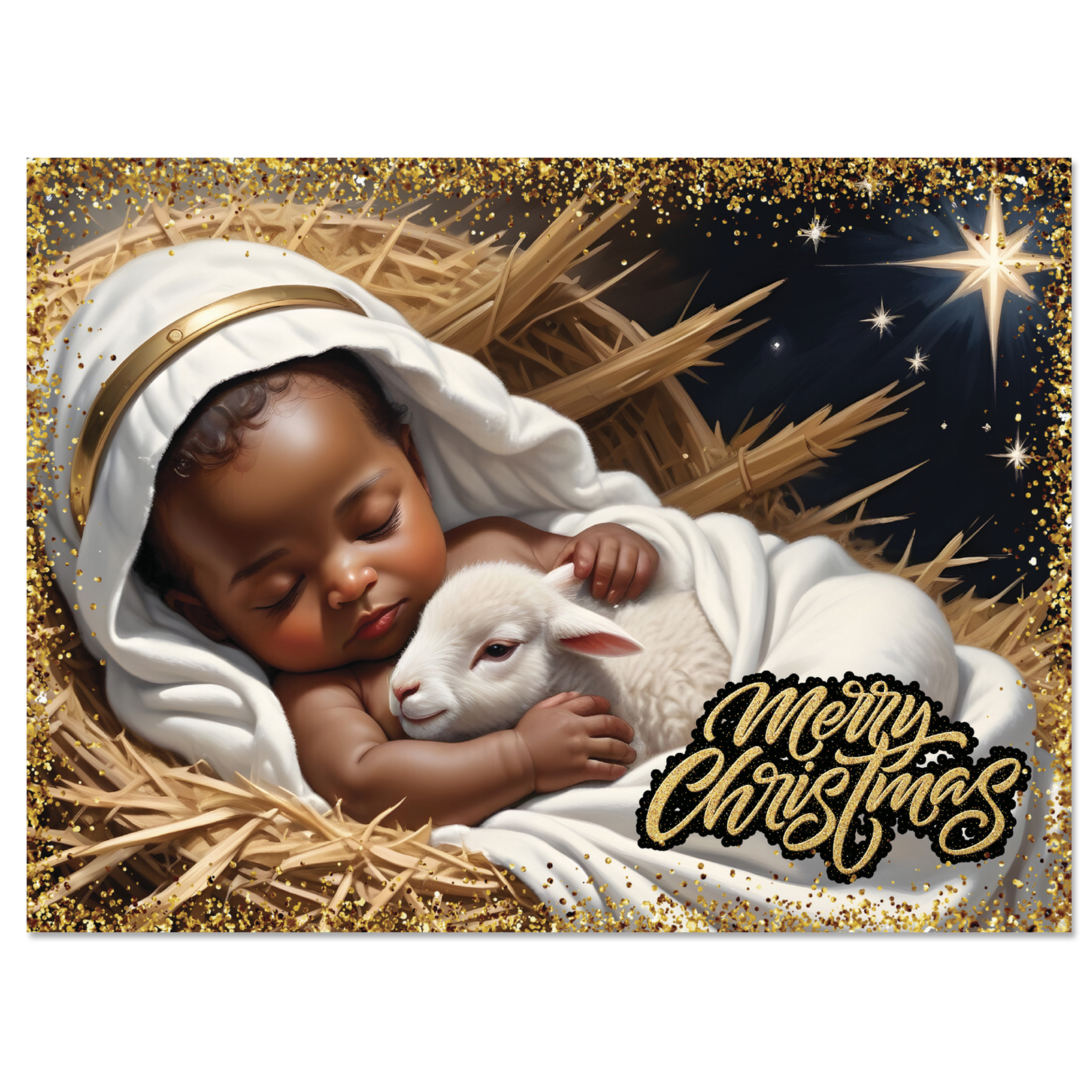 Joy To The World African American Christmas Cards-X21-150, image size:1600x1600